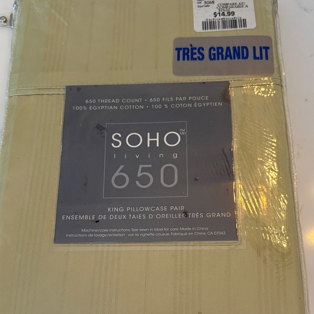 Soho Living 650 Egyptian Cotton King Pillowcase Pair - Cream